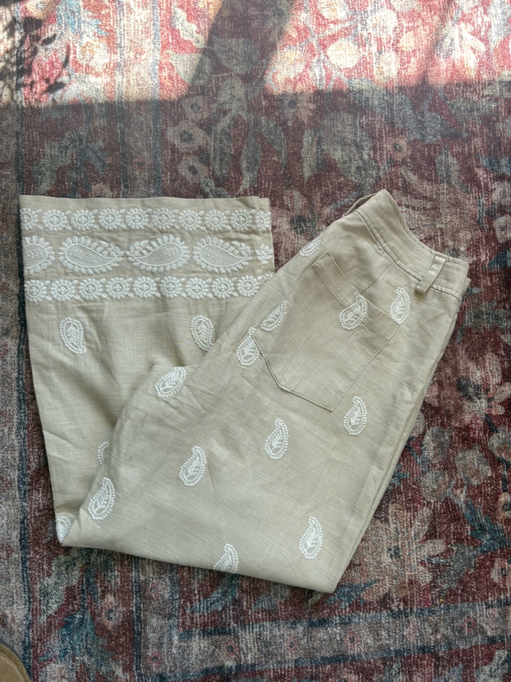 Elie Tahari Wide Leg Linen Blend Paisley Pant Size 8